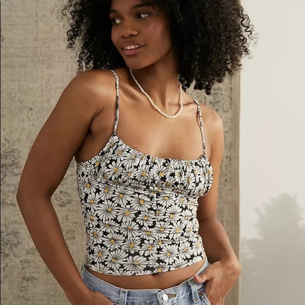 Urban Outfitters Kelsey Daisy Ruched Cropped Cami Top
